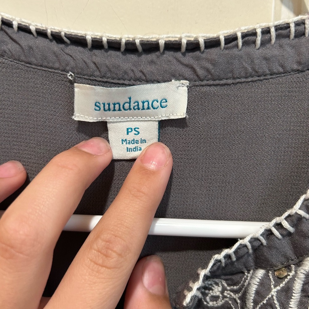 Sundance Aura tunic size PS Bohemian Gray Dress White embroidered boho Dress - Picture 3 of 4